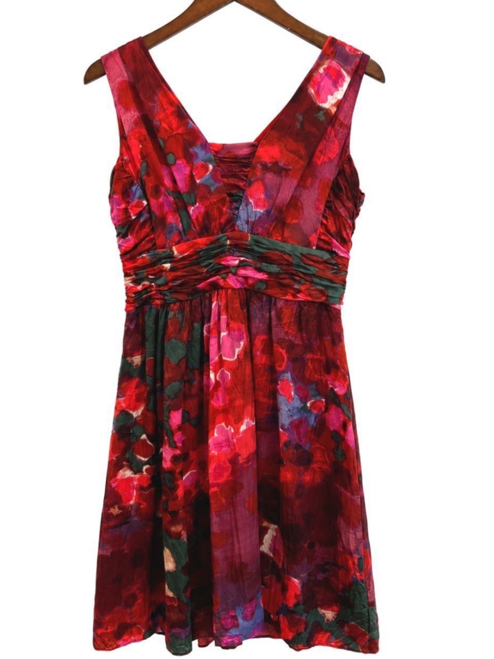 Vintage Y2K Silk Mini Semi Formal Dress Floral Bold Print Summer Day Size 8